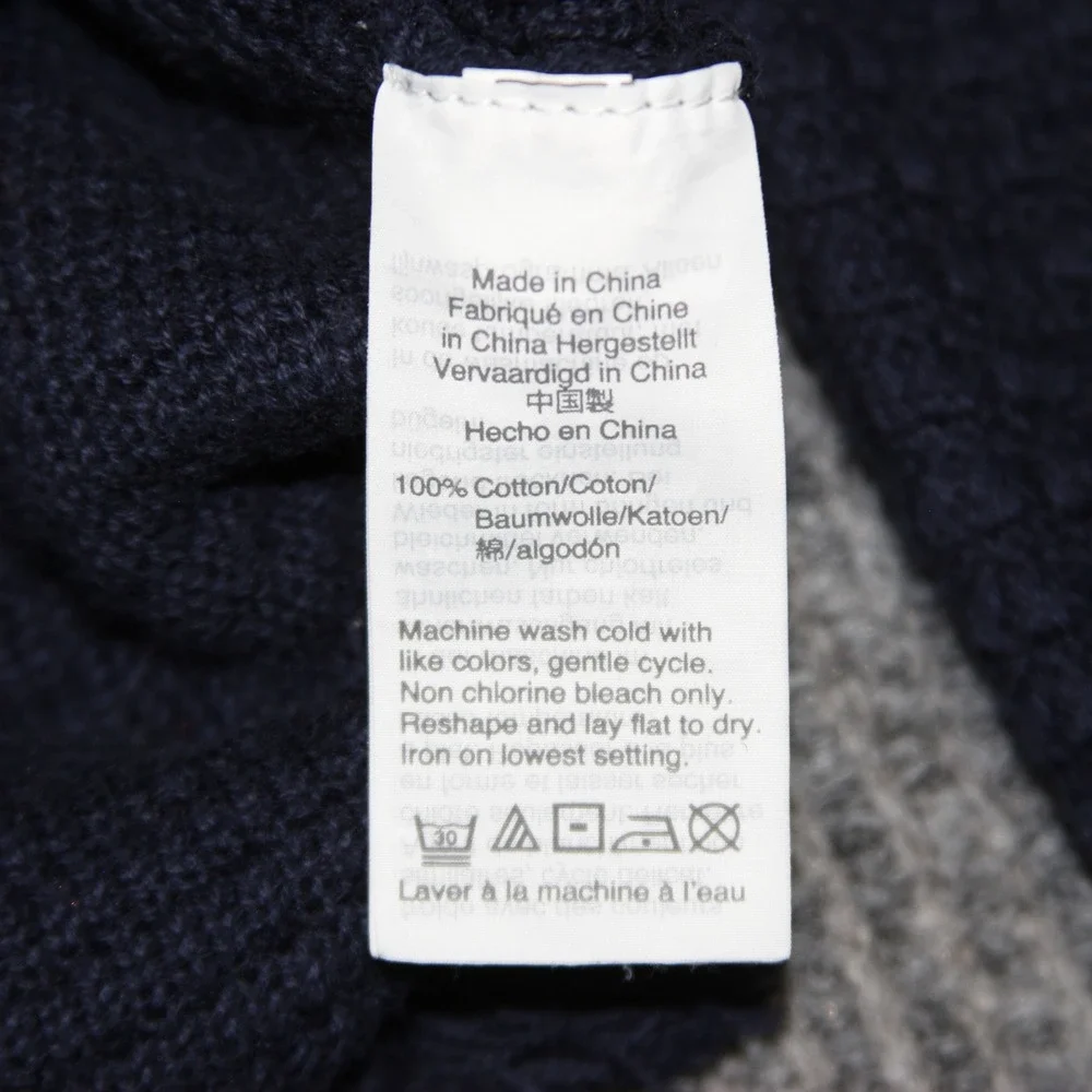 J Crew Navy Blue Cotton Knit Fringe V Neck Sweater Womens Size S Pullover‎